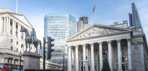 duke of wellington statue and historic buildings, london, uk