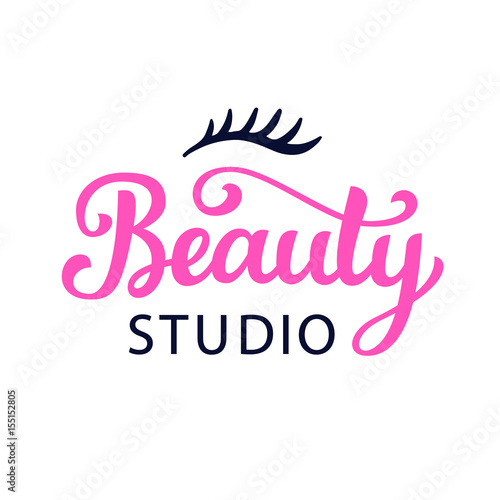 Obrazy wieloczęściowe Logo Beauty Studio różowo-czarne napisy na białym tle