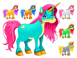 Wall Mural - Set of cartoon unicorns