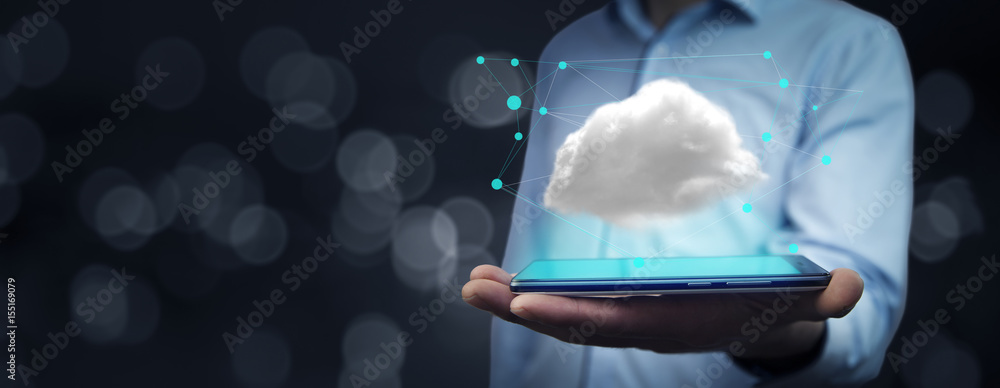 man hand phone with cloud computing concept - obrazy, fototapety, plakaty 