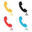 Colorful black, yellow, red and blue retro style handsets with wire. Telephone, communication. Vector illustration