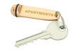 Apartments key with keychain, 3D rendering