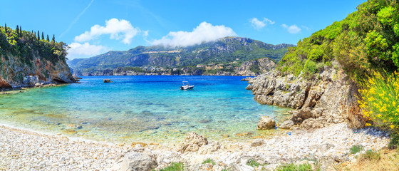 Wall Mural - A panorama of Prto Timoni beach in Corfu, Greece