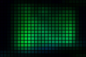 Glowing neon green abstract rounded mosaic background over black