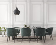 3d rendering classic dining table in white dining room