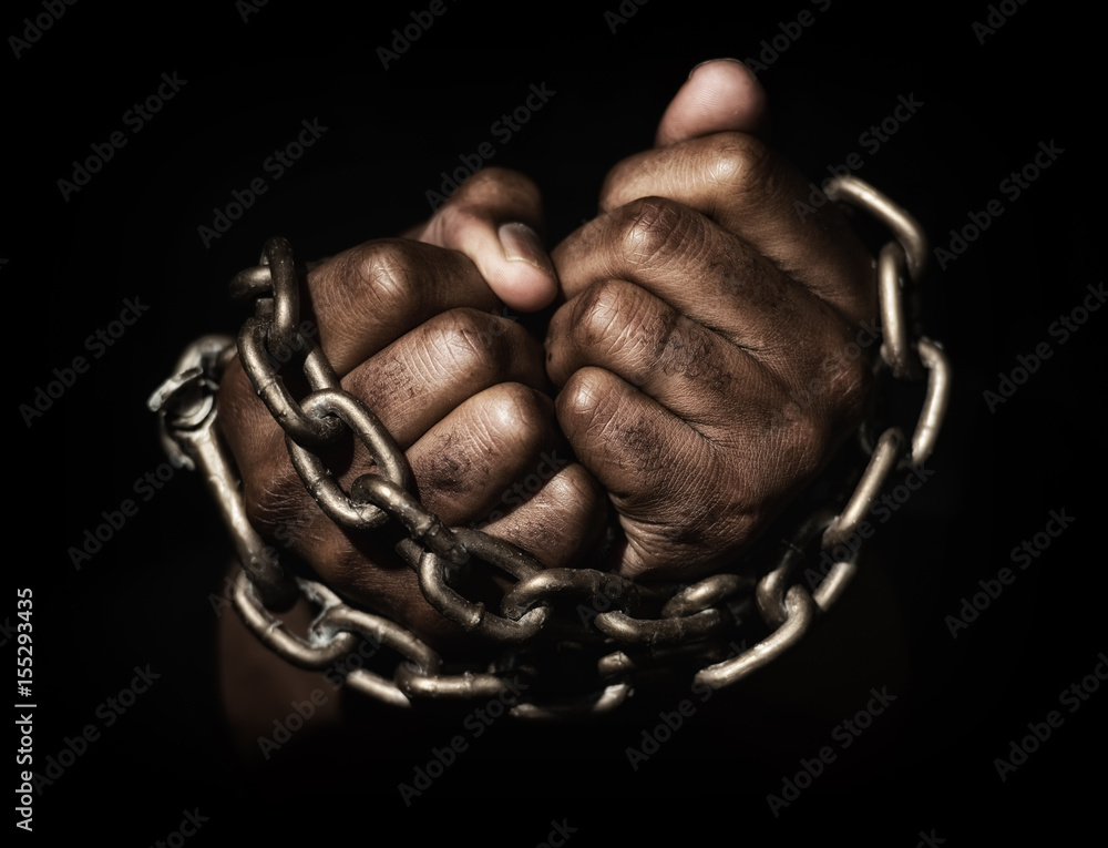 Hands in chains - obrazy, fototapety, plakaty 