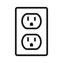 Two NEMA 5-15 grounded power outlet / ac socket line art vector icon for apps and websites