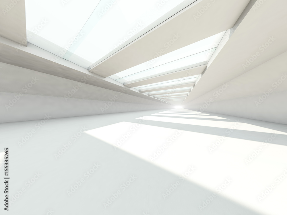 Abstract modern architecture background, empty white open space interior. 3D rendering - obrazy, fototapety, plakaty 