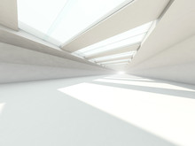 Abstract Modern Architecture Background, Empty White Open Space Interior. 3D Rendering