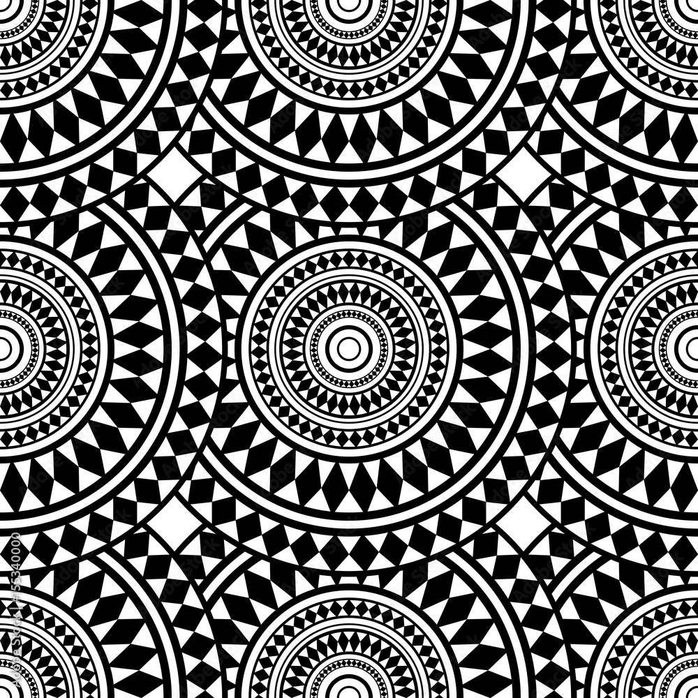 Seamless texture with black and white mandalas Stock Vector | Adobe Stock