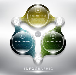 Wall Mural - Abstract info graphic with circle elements. 3 parts concept. Can be used for workflow layout, banner, number options, step up options, diagram, web design. Vector illustration. Eps10.