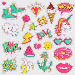 cute and trendy patches. vector stickers.