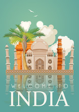 India. Goa. Vector Illustration. Indian Colorful Template. Tropical Resort. Vacations In India. Asia Set