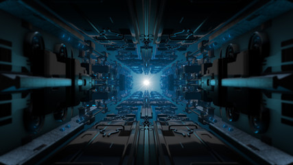 Wall Mural - 3d illustration futuristic design space ship interior infinite corridor
