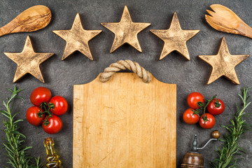 Five stars on dark background