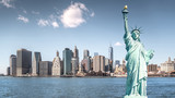 Fototapeta  - The statue of Liberty, Landmarks of New York City with Manhattan building
background