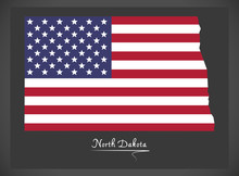 North Dakota Map With American National Flag Illustration
