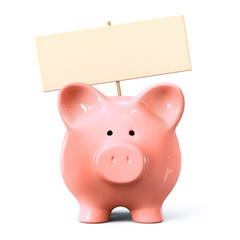 Canvas Print - piggy bank with blank signboard