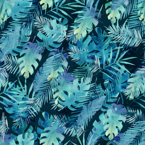 Watercolor leaves pattern. Summer print. Painting illustration