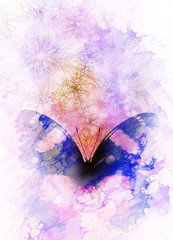 Aufkleber - Color Butterfly with ornament and white background.
