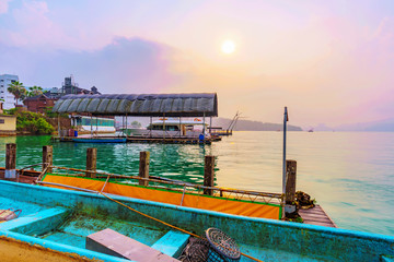 Wall Mural - Fishing boat with sunset