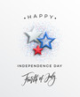 Fourth of July celebration banner, greeting card design. Happy independence day of United States of America hand lettering. USA freedom background. Vector illustration
