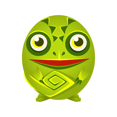 Poster - Cute green chameleon geometric amphibian, colorful cartoon character vector Illustration