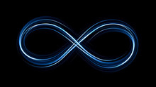 Lighting 3d Infinity Symbol. Beautiful Glowing Signs..Sparkling Rings. Swirl Icon On Black Background..Luminous Trail Effect. Colorful Isolated Sparkling Loop.