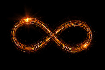 Wall Mural - lighting 3d infinity symbol. beautiful glowing signs..sparkling rings. swirl icon on black backgroun