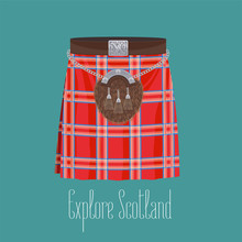 Scottish Traditional Skirt Kilt With Square Pattern Vector Illustration