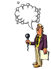 Wall Mural - Cartoon image of stressed reporter. An artistic freehand picture. With speech bubble.