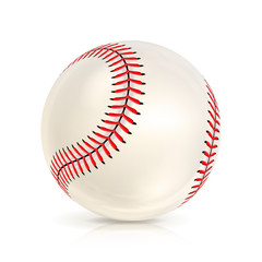 Sticker - Baseball Leather Ball Close-up Isolated On White. Realistic Baseball Icon. Vector Illustration