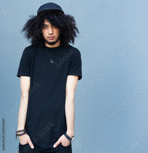 Portrait Young Handsome Fashion Bearded Afro Hair Model Black Man