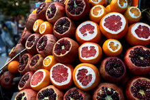 Pomegranate, Orange, Grapefruit, On The Market In Istanbul