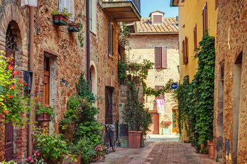 Fototapete - Alley in old town, Tuscany, Italy