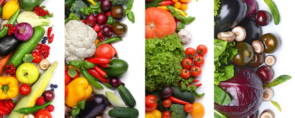 Sticker - Fresh vegetables and fruits on white background