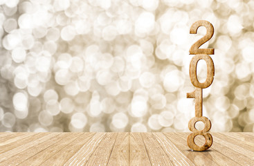 Aufkleber - 2016 year wood number in perspective room with sparkling bokeh wall and wooden plank floor