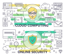 Canvas Print - vector modern thin line cloud computing and online security banners