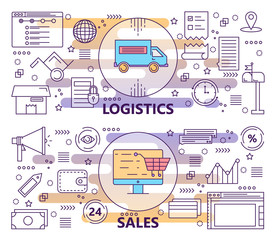 Wall Mural - vector set of modern thin line logistics and sales banners