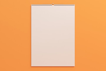 Wall Mural - White wall calendar mock-up on orange background