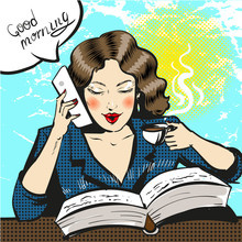 Vector Pop Art Illustration Of Businesswoman Talking On The Phone