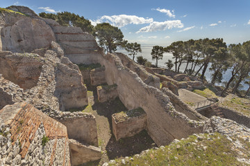 The ruins of Tiberius Villa Jovis on island Capri, Italy