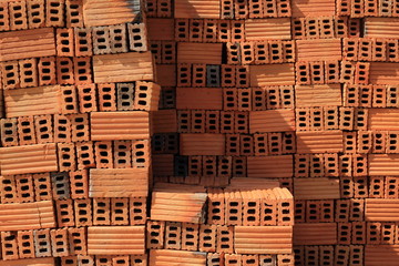 Canvas Print - brick block building material in construction site industry