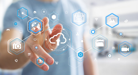 Wall Mural - businessman using digital cloud interface 3d rendering
