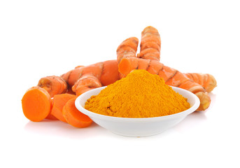 Sticker - Turmeric (Curcuma) powder isolated on white background.