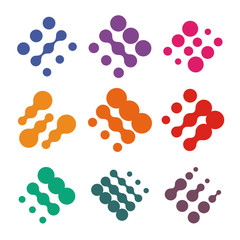 Aufkleber - Abstract vector logo set from dots. Colorful technology nano chip logotype collection.