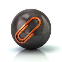 Wall Mural - Orange paper clip icon on black glossy sphere