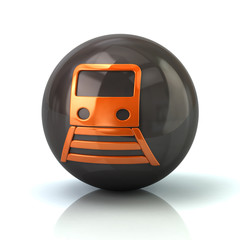 Wall Mural - Orange train icon on black glossy sphere