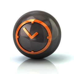 Wall Mural - Orange clock icon on black glossy sphere