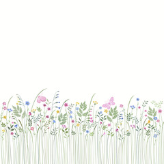 Wall Mural - seamless floral border with butterflies